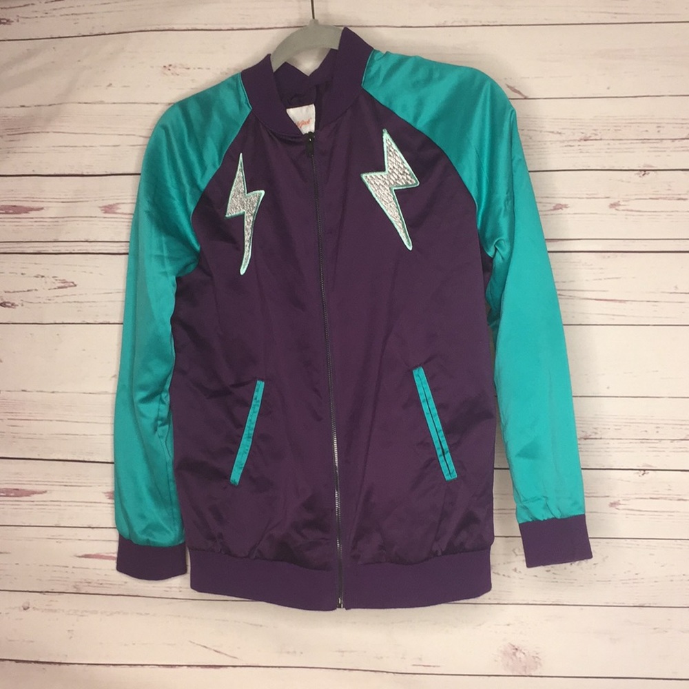 Bomber Jacket Girl size XL Fun Patches Colorful